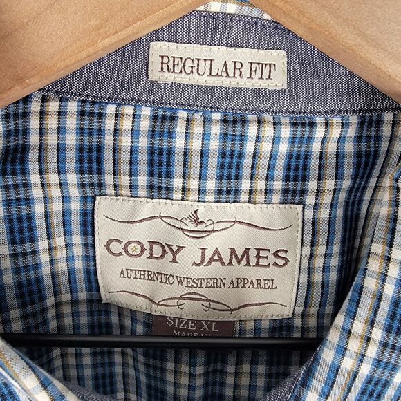 Cody James Mens XL Long Sleeve Western Pearl Snap Plaid Regular Fit Shirt - Picture 6 of 9